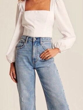 Abercrombie & Fitch White Square Neck Corset Blouse